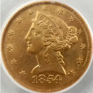 1854-D $5 Large D