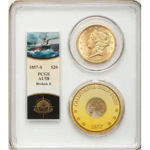 1857-S $20 Broken A S.S. Central America #2 (with Pinch) (3)